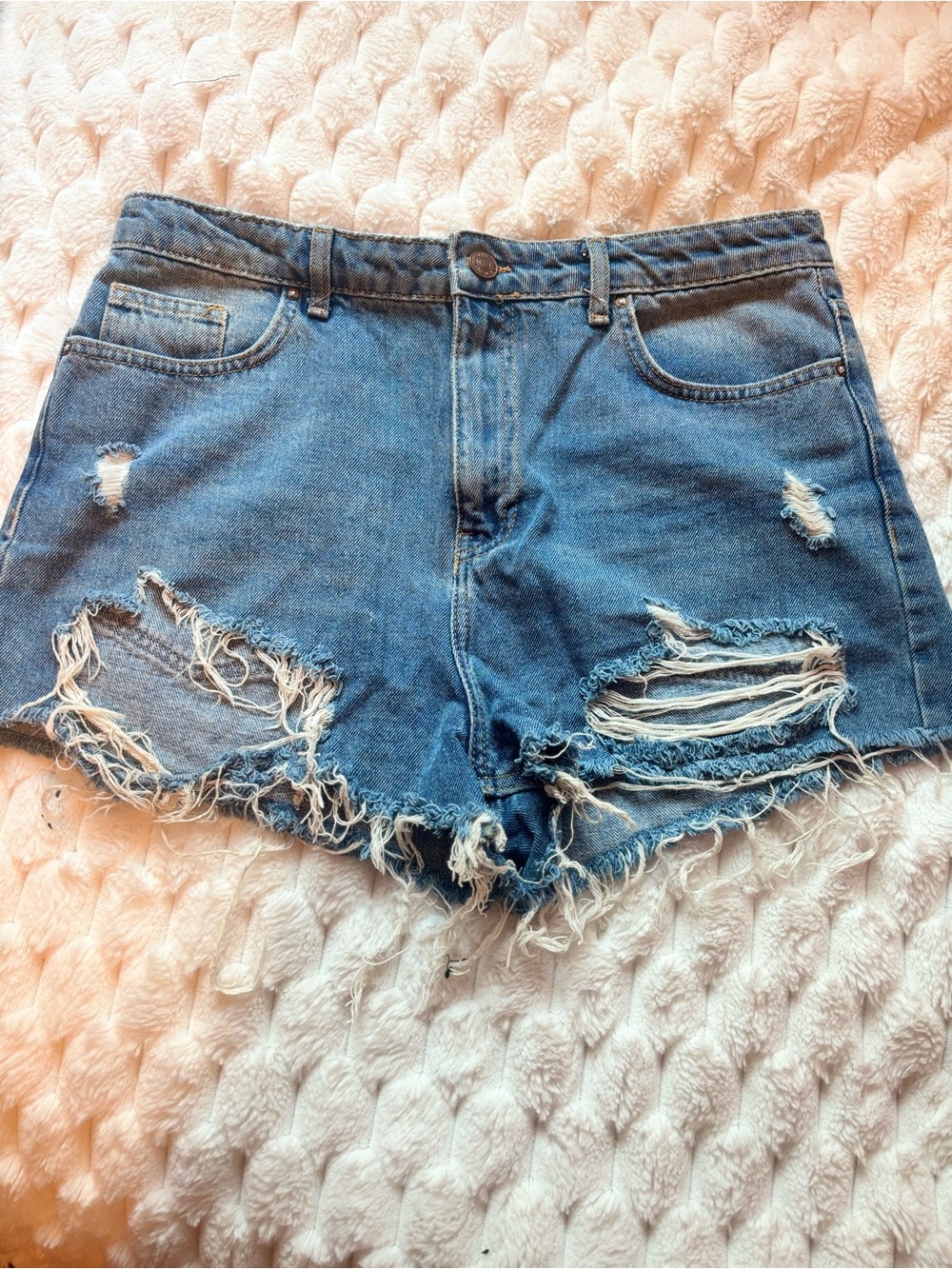 Forever 21 Distressed Ripped Denim Shorts - Blue